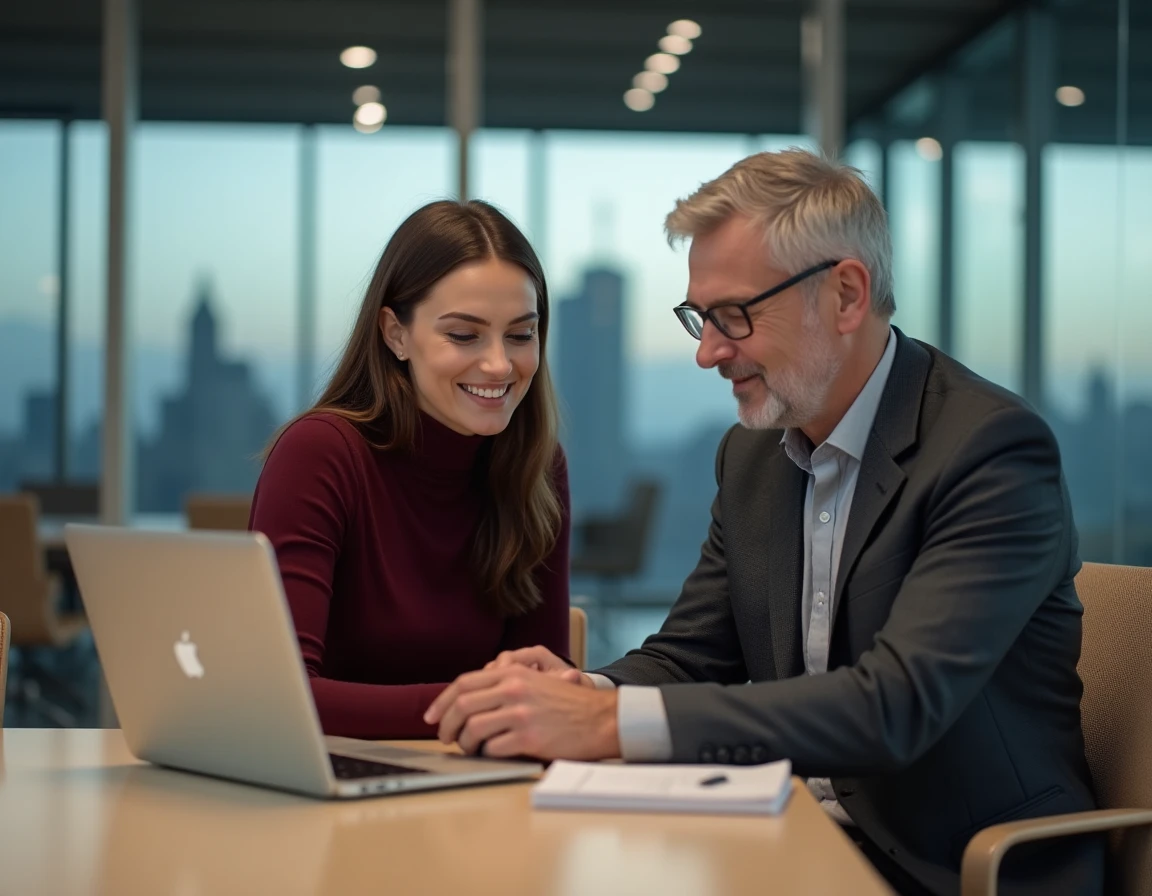 Deux collègues résolvant ensemble une panne de connexion à la messagerie professionnelle lors d'une réunion d'entreprise
