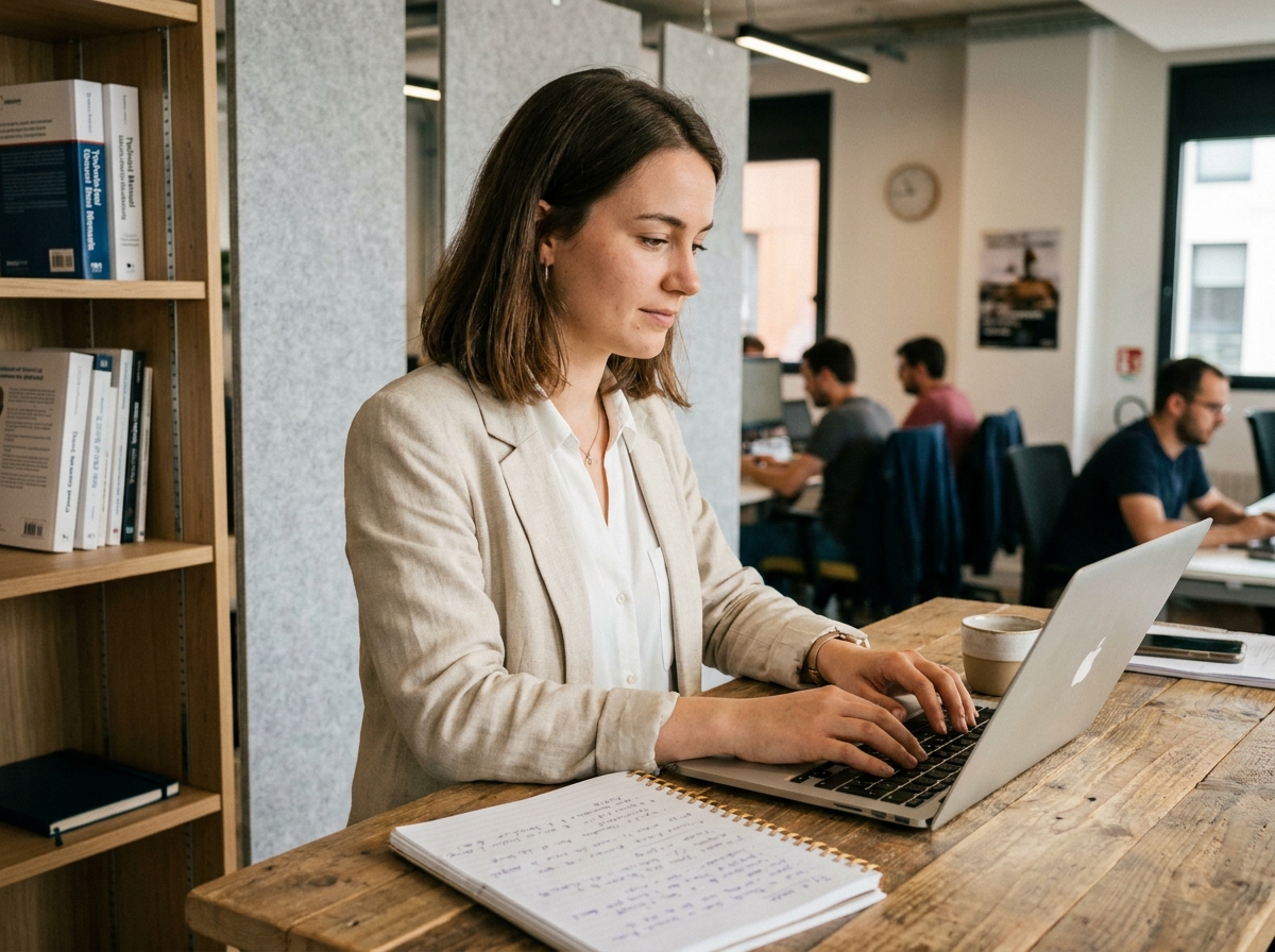Consultante freelance travaillant dans un espace co-working d'une ESN à Rennes