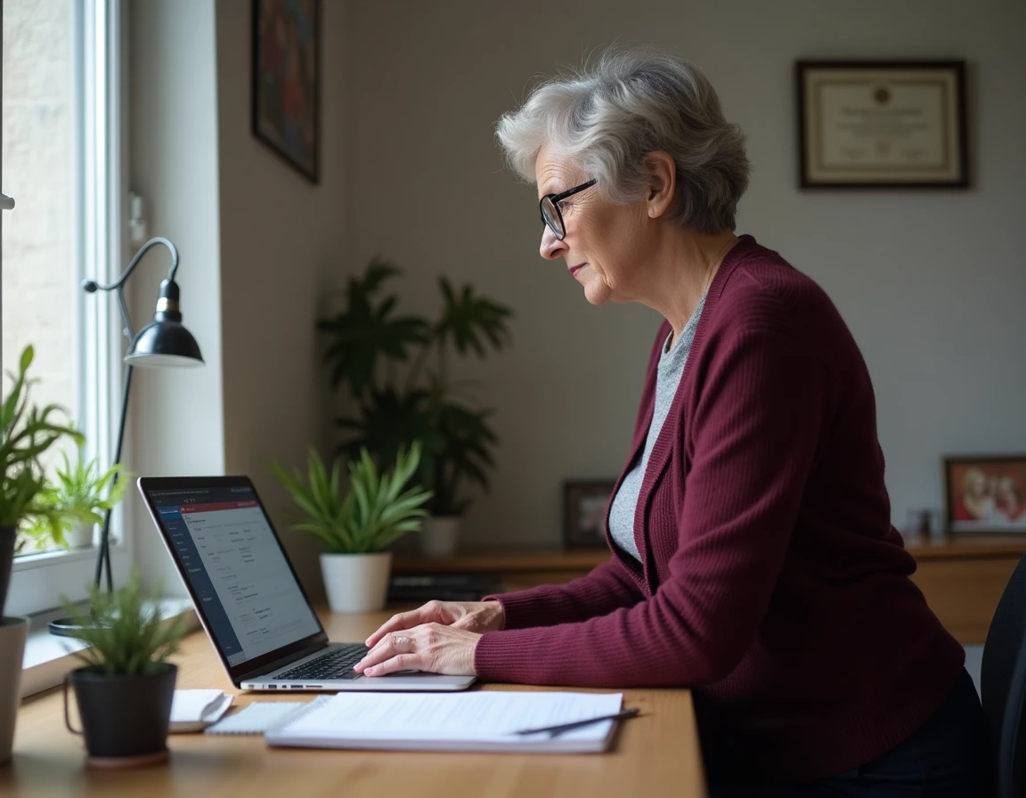 Enseignante configurant les réglages de connexion à Mel Ouvert Versailles depuis son bureau à domicile