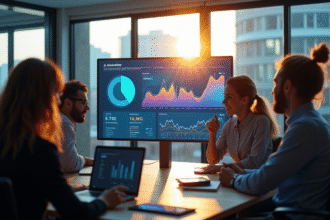 Equipe de professionnels analysant des graphiques marketing modernes