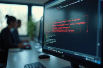 Écran d'ordinateur avec message d'erreur en bureau moderne