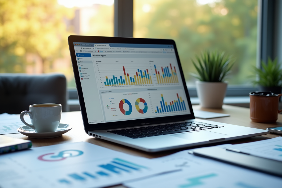 Espace de travail moderne avec tableau de bord backlinks