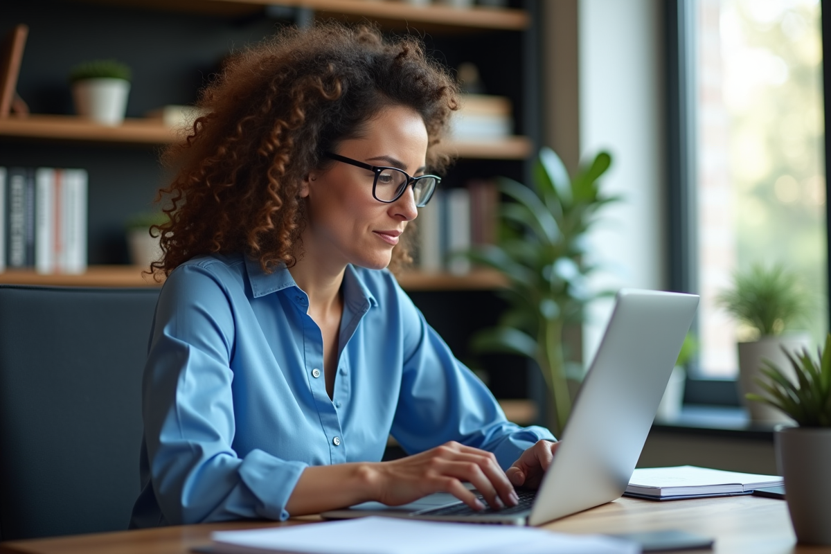 Femme d'âge moyen utilisant Microsoft Access sur son ordinateur