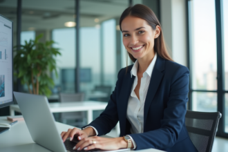 Femme professionnelle en bureau moderne et lumineux