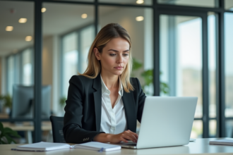 Femme d'affaires concentrée au bureau moderne
