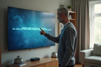 Homme perplexe devant sa télévision affichant le code erreur L11-09 dans un salon moderne