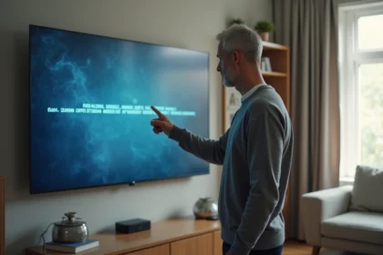 Homme perplexe devant sa télévision affichant le code erreur L11-09 dans un salon moderne