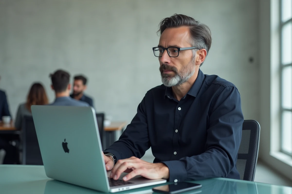 Homme utilisant iCloud sur MacBook et iPhone pour récupérer des photos supprimées sans restauration complète