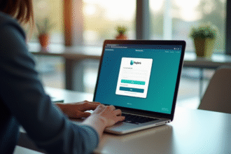 Personne inscrivant sur le site IntraParis avec ordinateur