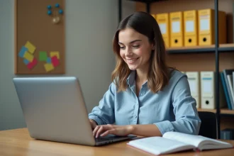 Jeune femme au bureau en mode smart casual