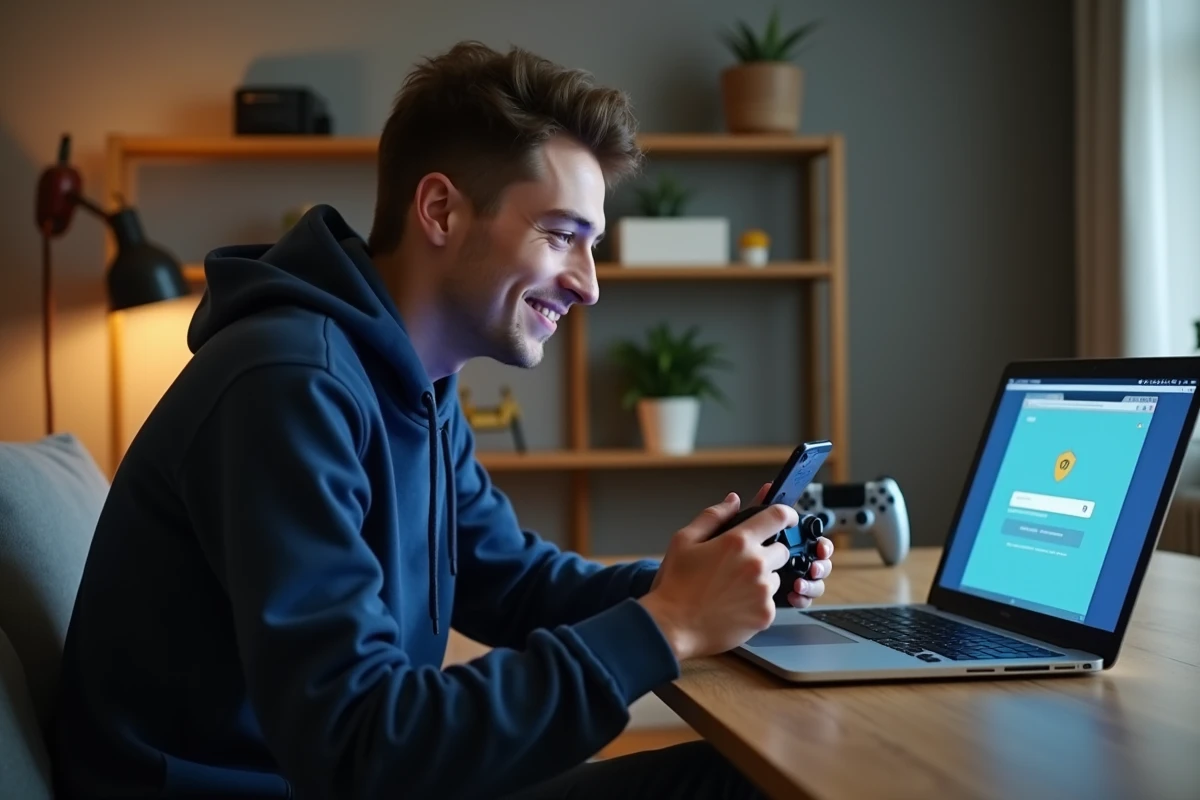 Jeune homme en hoodie regardant son ordinateur portable