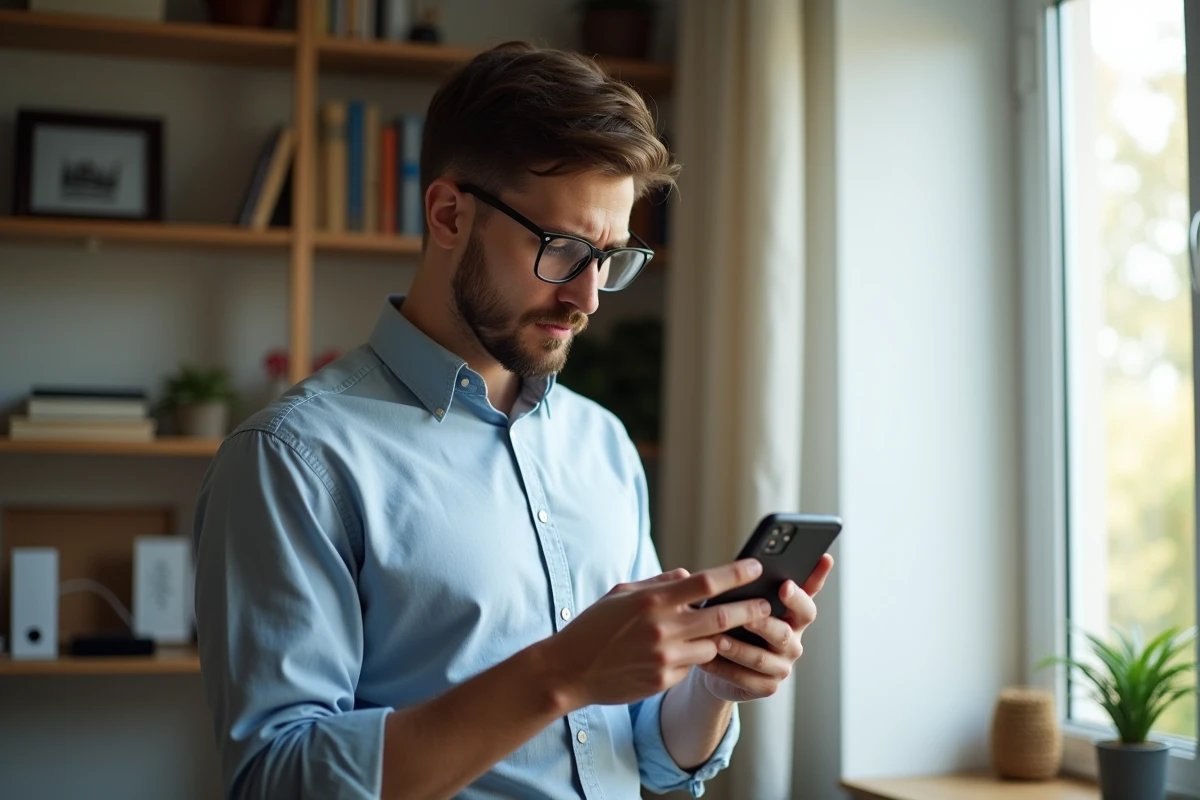 Jeune homme regardant son smartphone près d