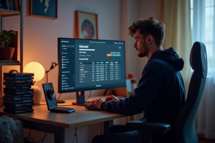 Jeune homme examine son historique Valorant sur un ordinateur