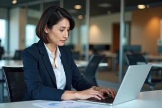 Responsable informatique analysant les étapes de migration vers Yourcegid depuis Quadraondemand dans un bureau moderne