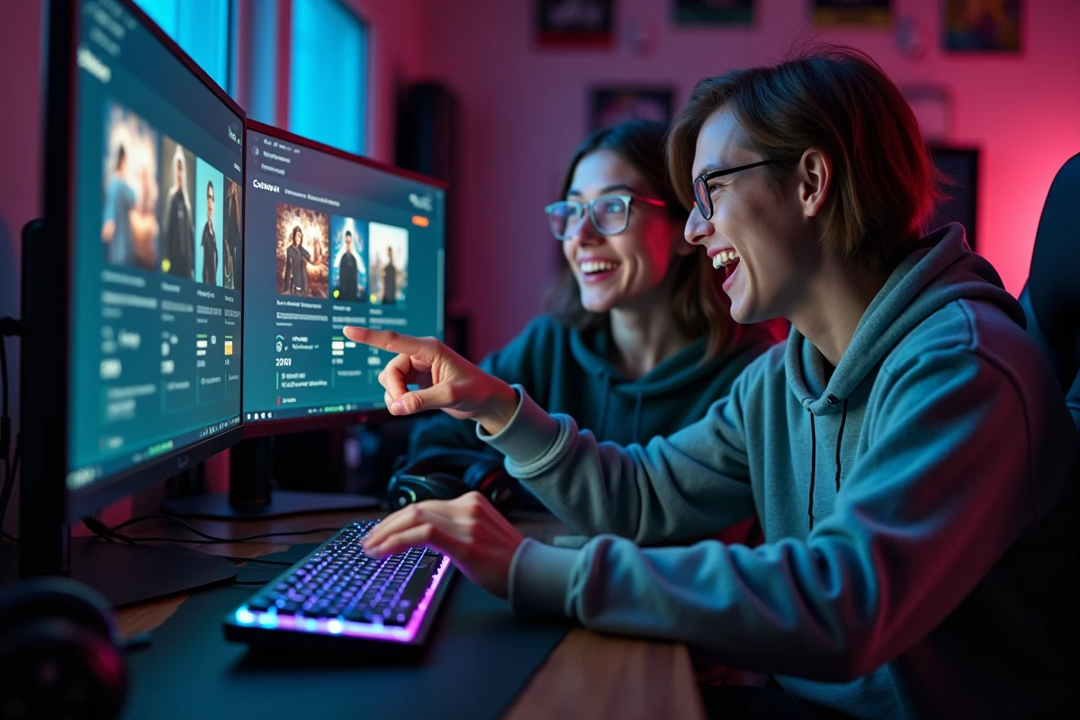Deux amis comparant des sites alternatifs à Instant Gaming pour acheter des jeux en toute sécurité