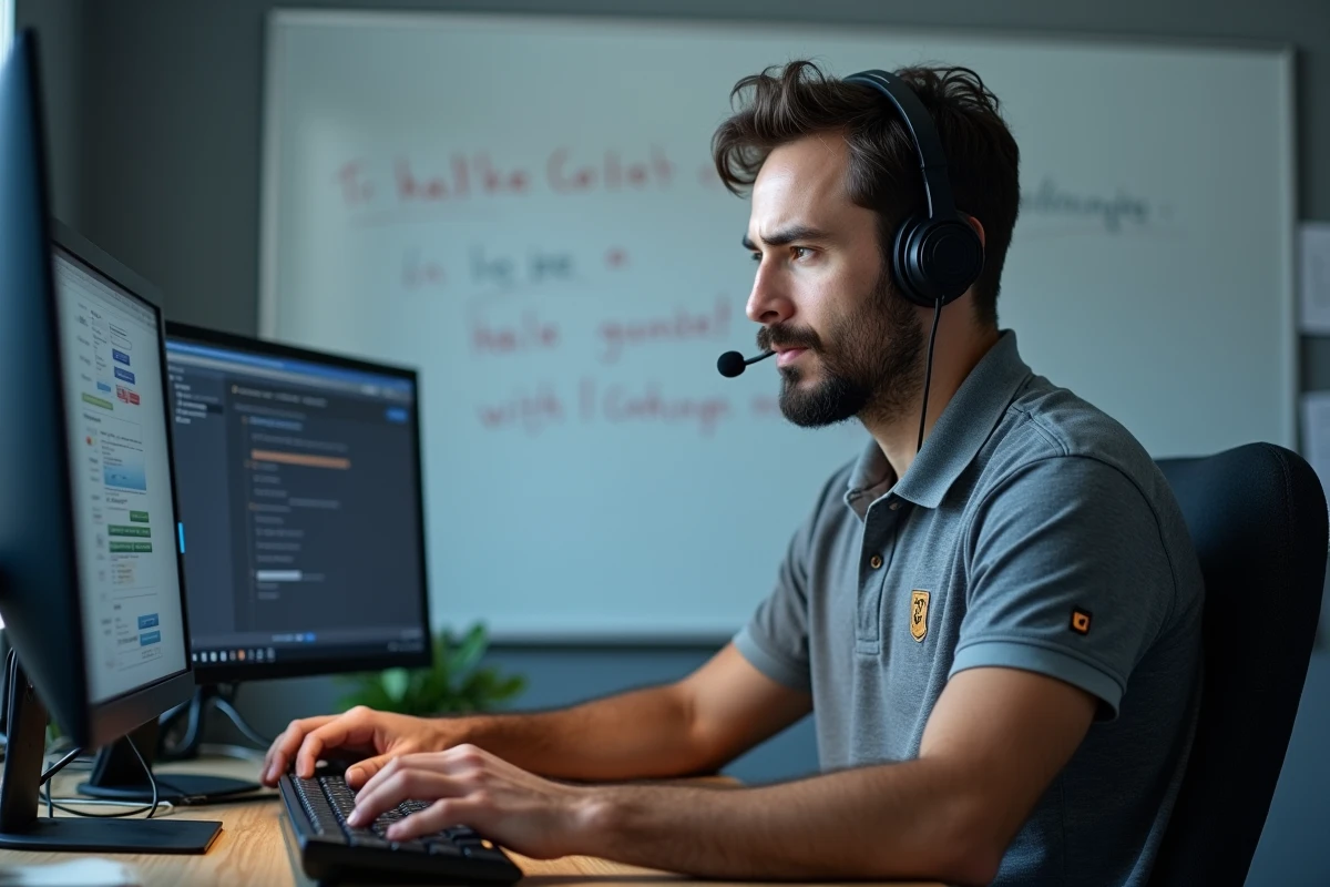 Technicien support informatique en train d'assister un utilisateur par téléphone pour un problème webmail