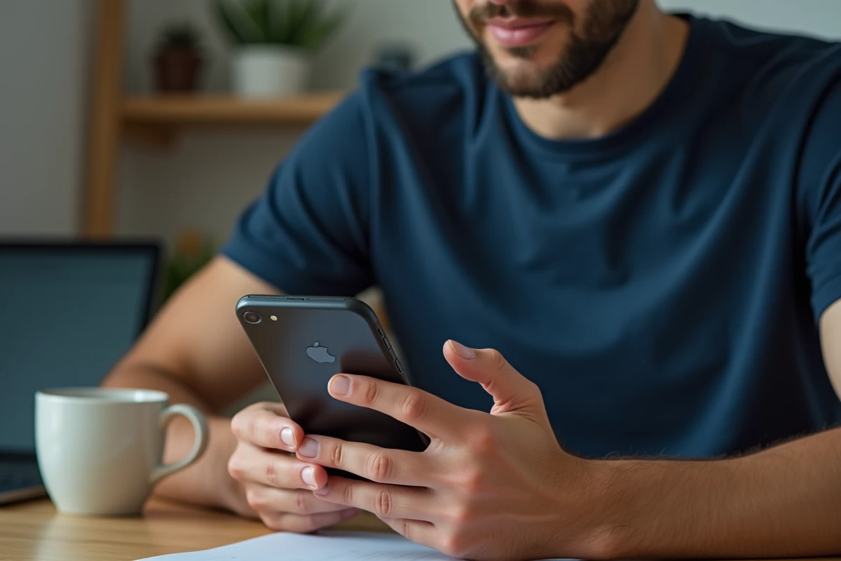 Homme utilisant un iPhone pour télécharger une vidéo YouTube via une application mobile